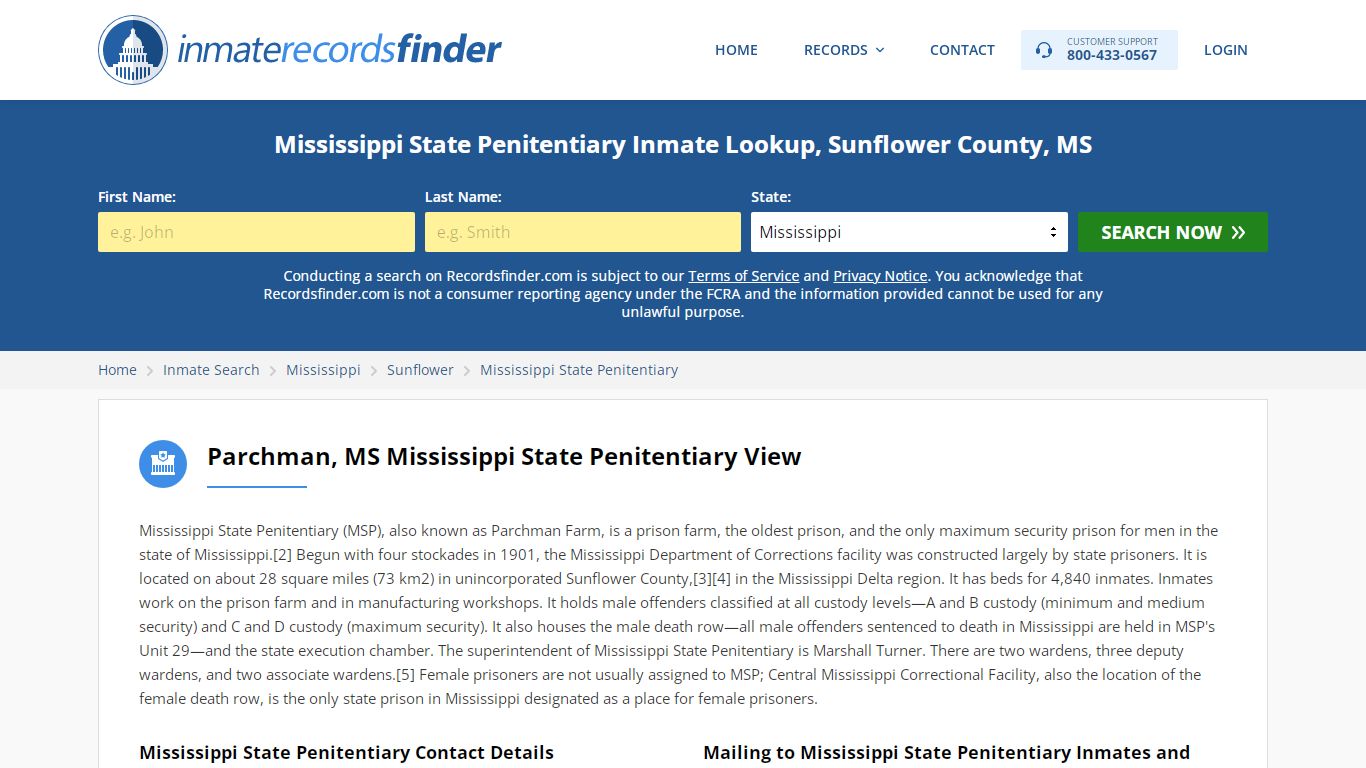 Mississippi State Penitentiary Roster & Inmate Search, Sunflower County ...